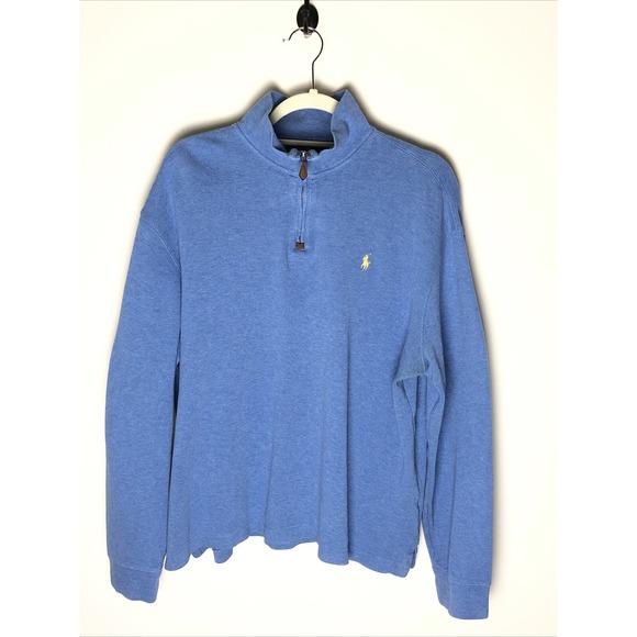 Polo Ralph Lauren Other - Polo Ralph Lauren Cotton Men's Pullover 1/4 Zip Blue w/Yellow Logo Size Large
